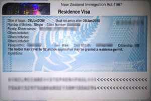 Резидентская виза в Новую Зеландию (образец)