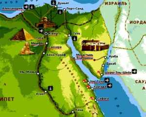 Карта Синайского полуострова с курортами.