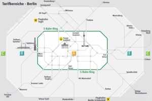 Берлин разделен на три тарифные зоны, в которых действую соотвествующие ним проездные документы:зона «А (центральная часть города и районы внутри кольцевой линии электричек S-Bahn), зона «B» (районы, находящиеся вне кольцевой линии S-Bahn до границ города), зона «C» (окраина и пригород Берлина, включая город Potsdam). 