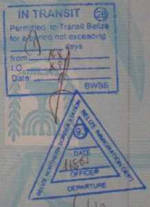 Так выглядит транзитный штамп Белиза в паспорте
