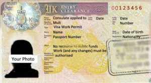 Британская виза с разрешением на работу (образец)